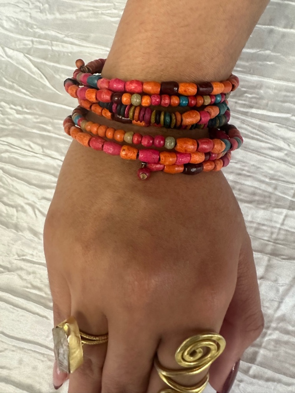 Multicolor Beaded Stretch Bracelet Set - Vibrant Red, Orange & Teal
